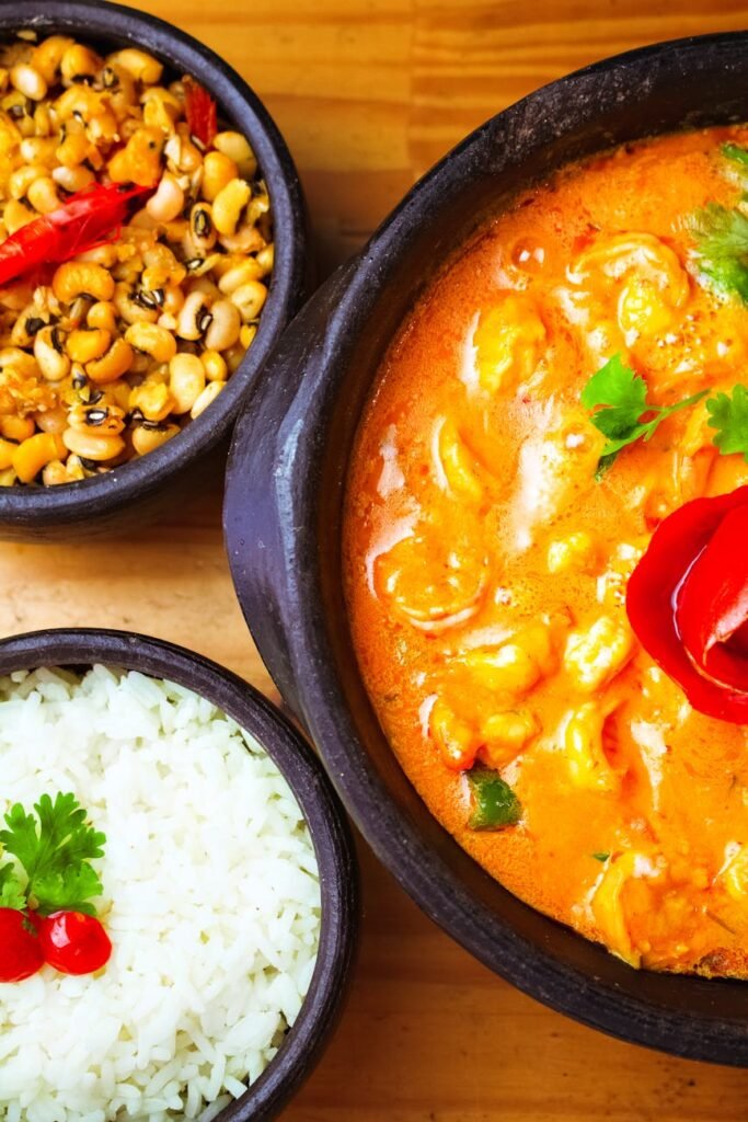 curry beans and rice on plates