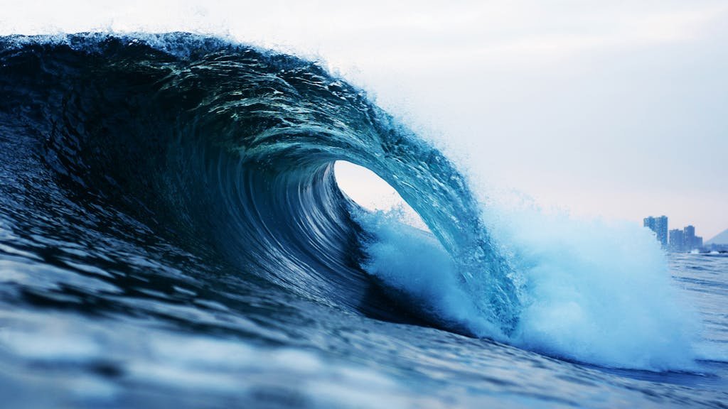 Capturing the energy of a barrel wave crashing on the Chilean coast.